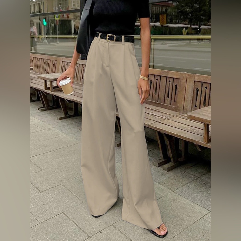 Commense Solid Wide Leg Pants Without Belt